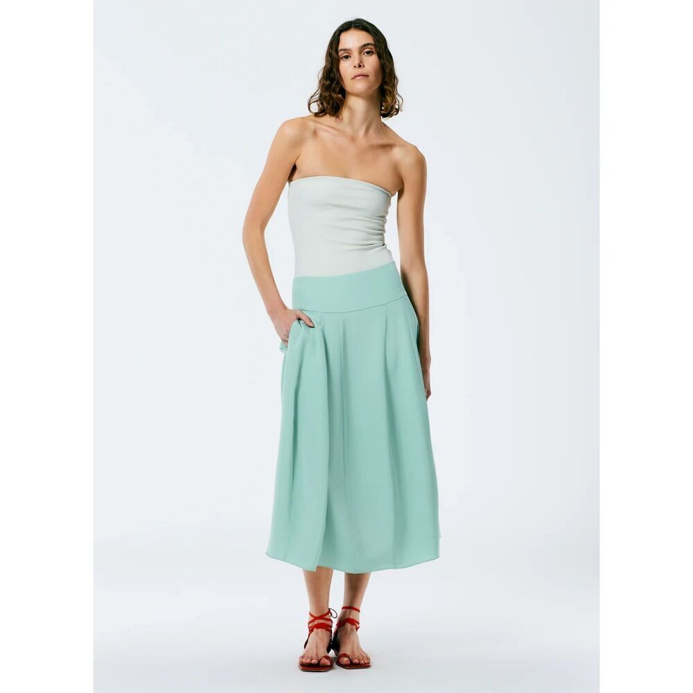 Tibi 4-Ply Silk Lantern Skirt in Mint